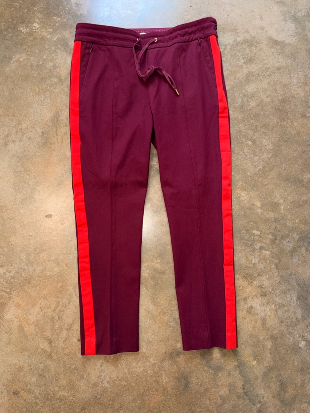 Anthropologie Burgundy Skinny Pants Red Side Stripe - Size 10 - Picture 4 of 14